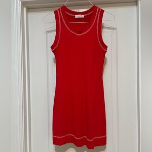 Red Contrast Stitch Sleeveless Maternity Mini Dress